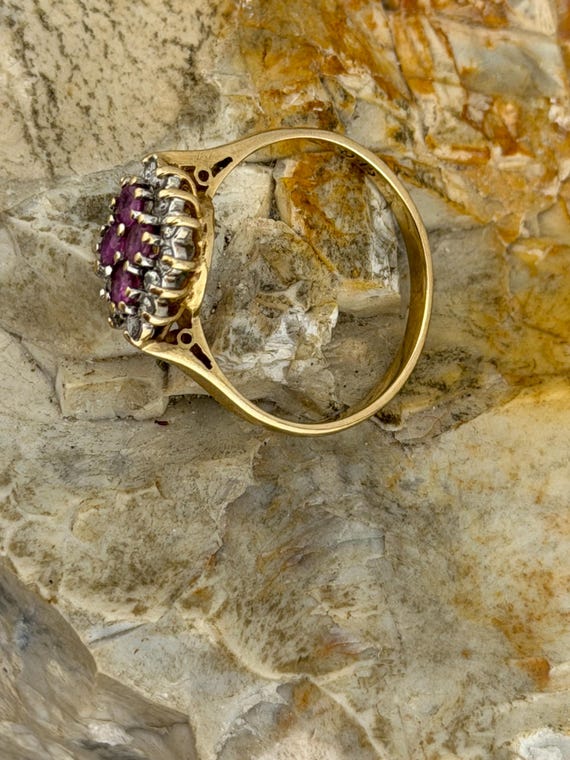 ruby and diamond cluster ring in 14ct gold size u… - image 8