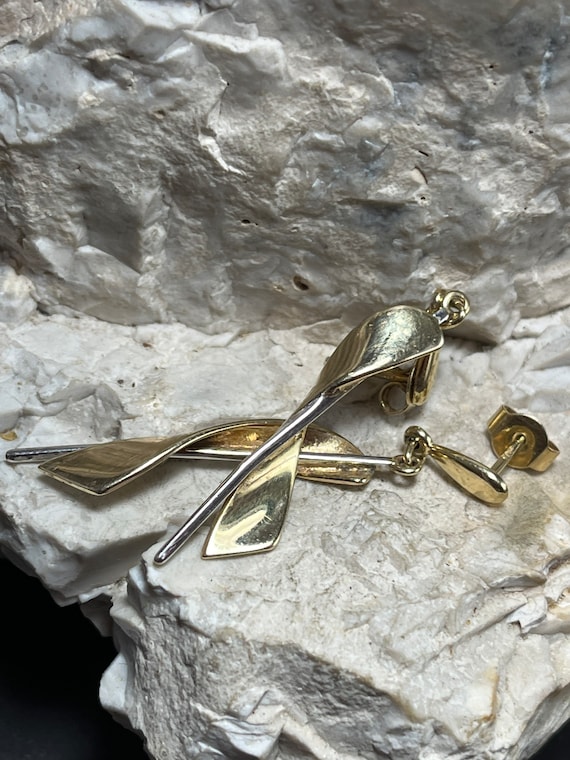 Solid 9ct hallmarked gold vintage dangle drop ear… - image 1