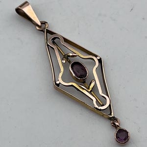 Edwardian 9ct gold amethyst antique pendant