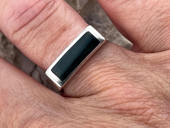 1976 black agate letterbox solid silver signet ri… - image 7