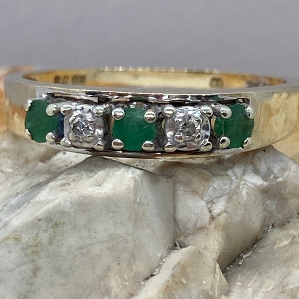 1978 vintage 9ct gold emerald and diamond band ring stacker spacer size ukN1/2 usa7