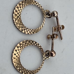 diamond cut circular dangle drop earrings 9ct gold