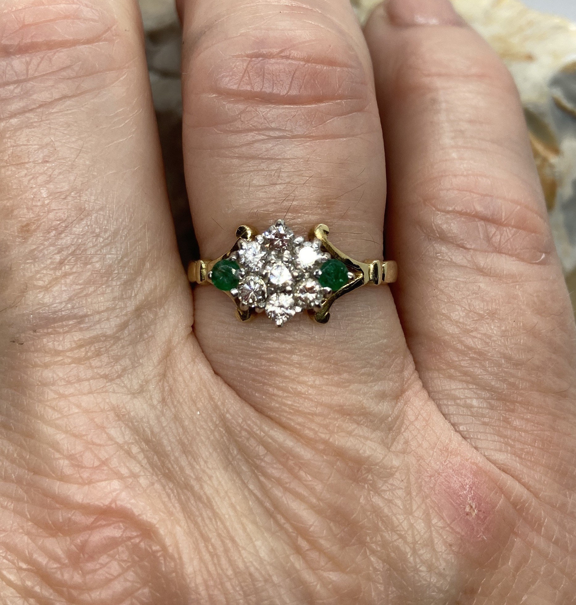 1978 Vintage 1/2ct Diamond Daisy Ring With Emerald Leaves, 18ct Gold ...