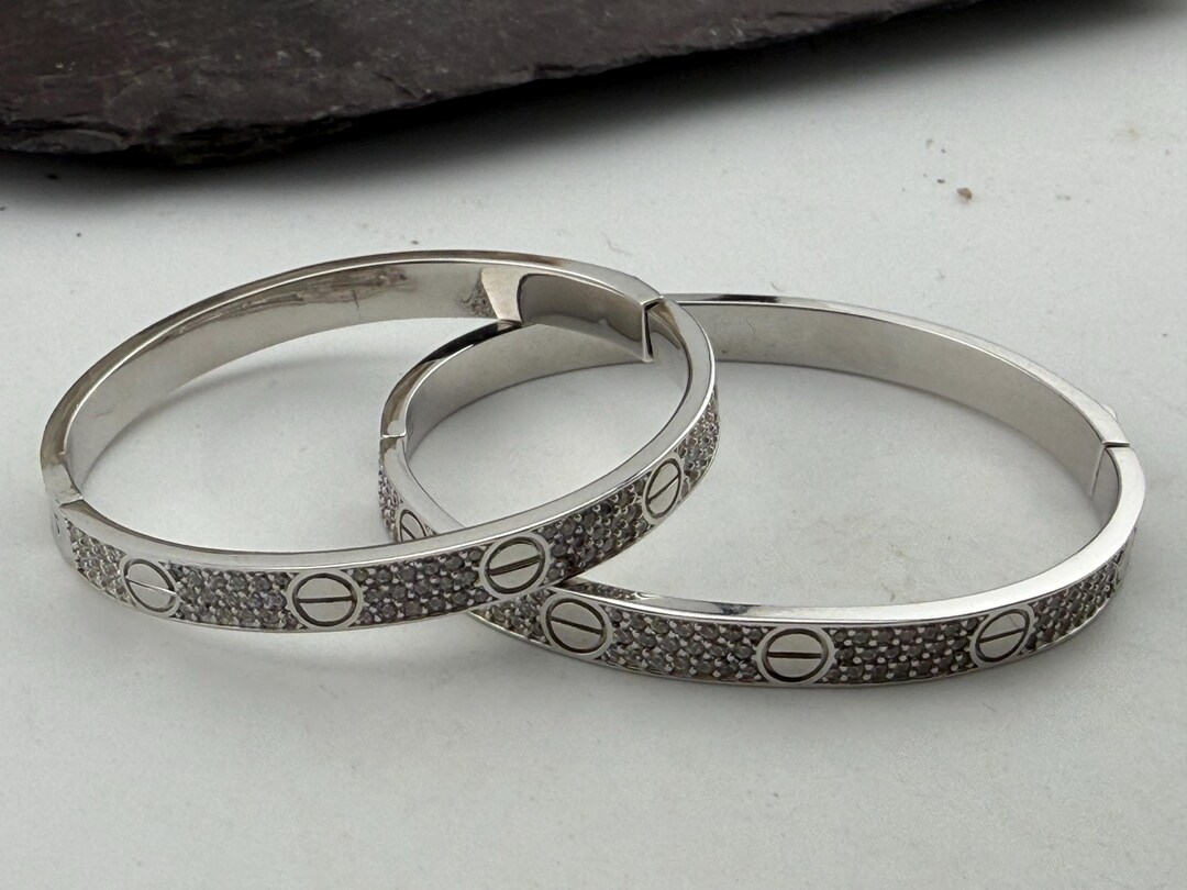 Two Matching Hinged Bangles One Small and One Very Small Solid Silver ...