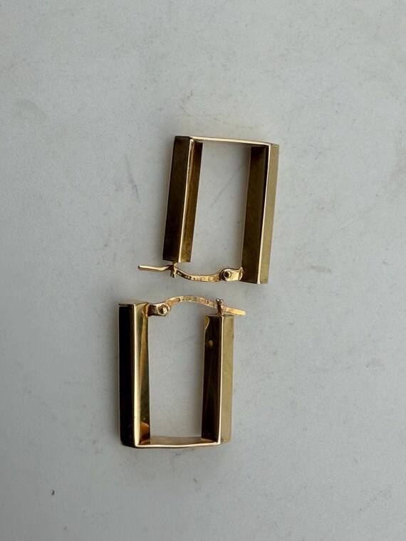Rectangular unusual hoop loop 9ct gold earrings 2… - image 7