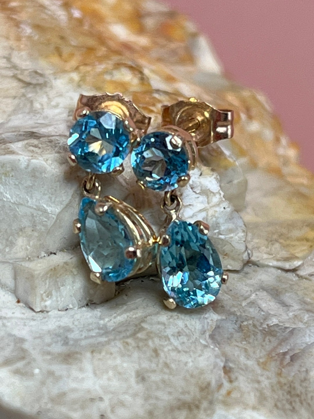 K Ct Gold Blue Topaz Teardrop Stud Earrings Etsy