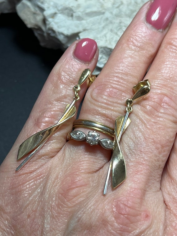 Solid 9ct hallmarked gold vintage dangle drop ear… - image 7