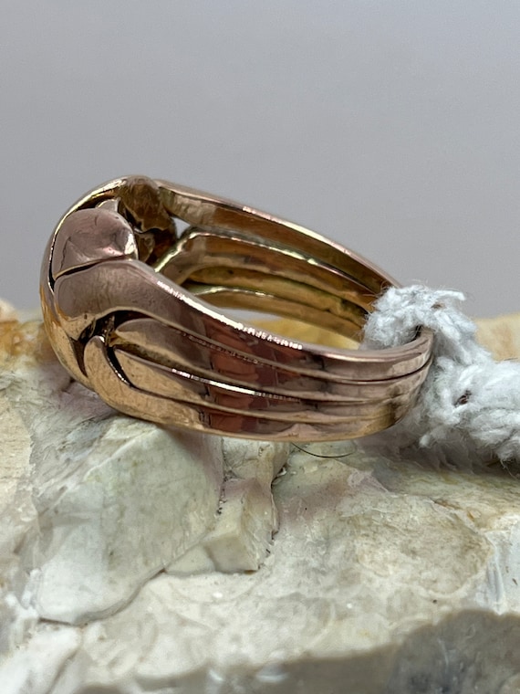 9ct rose gold vintage four part puzzle ring size … - image 2