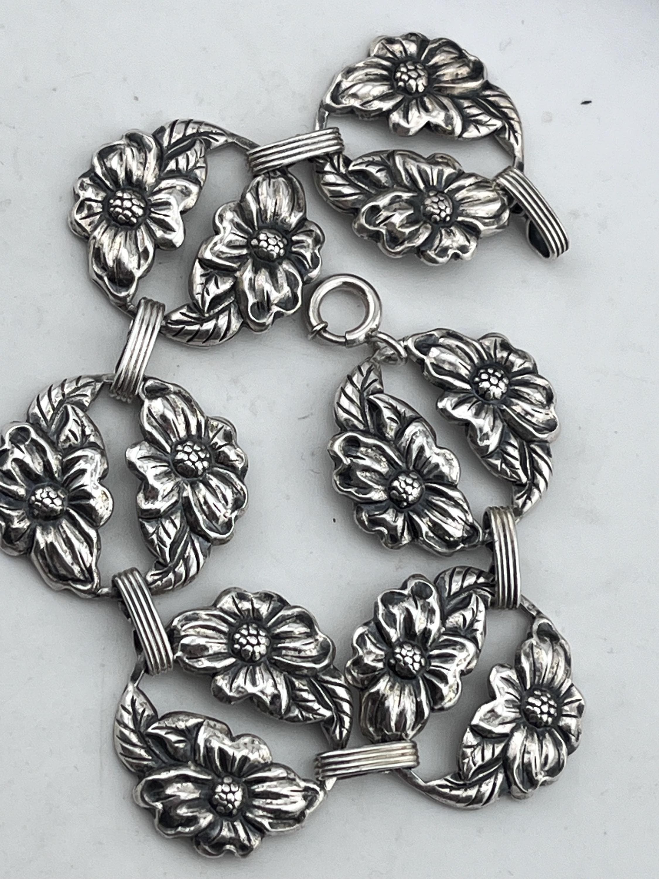 Danecraft of USA Sterling Silver 17cm Floral Bracelet 17.05g