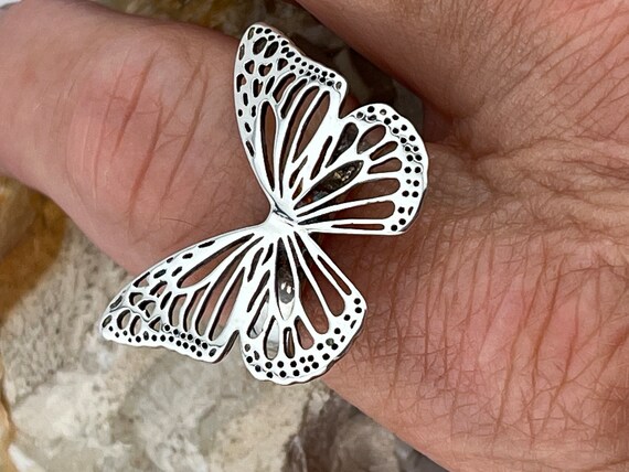 vintage butterfly solid silver ring size uk U USA… - image 6