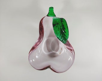 Handmade ICET 5.5 Small Pink /& Green Art Glass Pear Shaped Bowl Dish