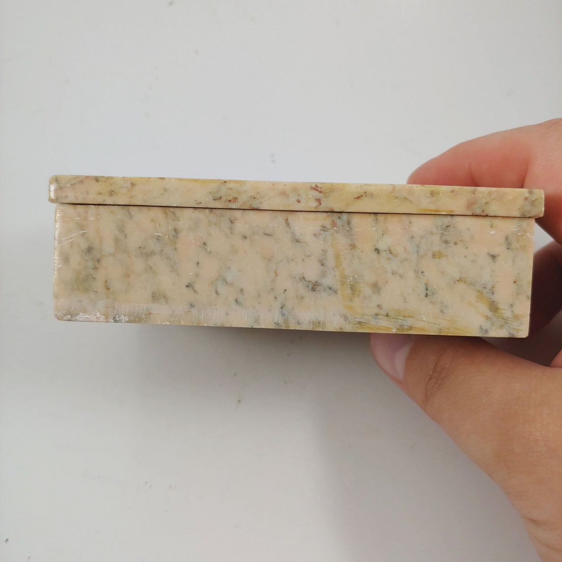 HANDMADE Pink Soapstone Trinket Box Blue & Purple Floral Etsy