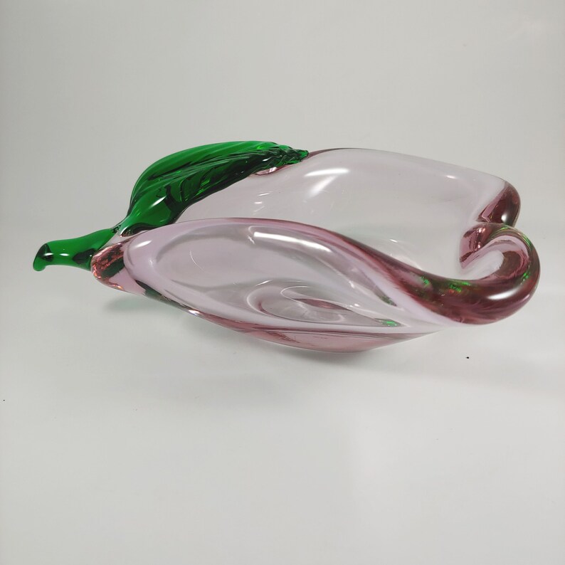 Handmade ICET 5.5 Small Pink /& Green Art Glass Pear Shaped Bowl Dish