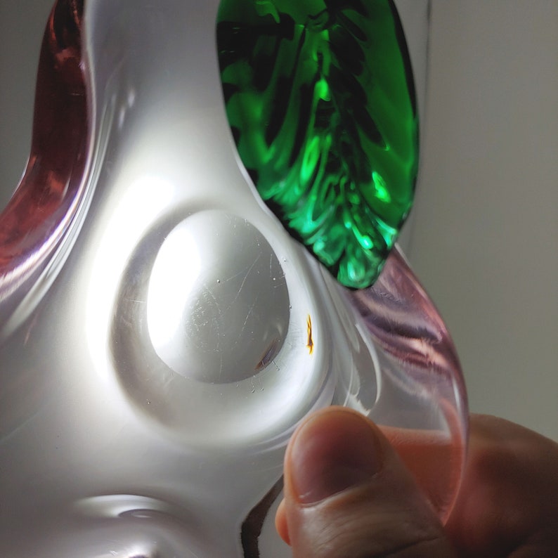Handmade ICET 5.5 Small Pink /& Green Art Glass Pear Shaped Bowl Dish