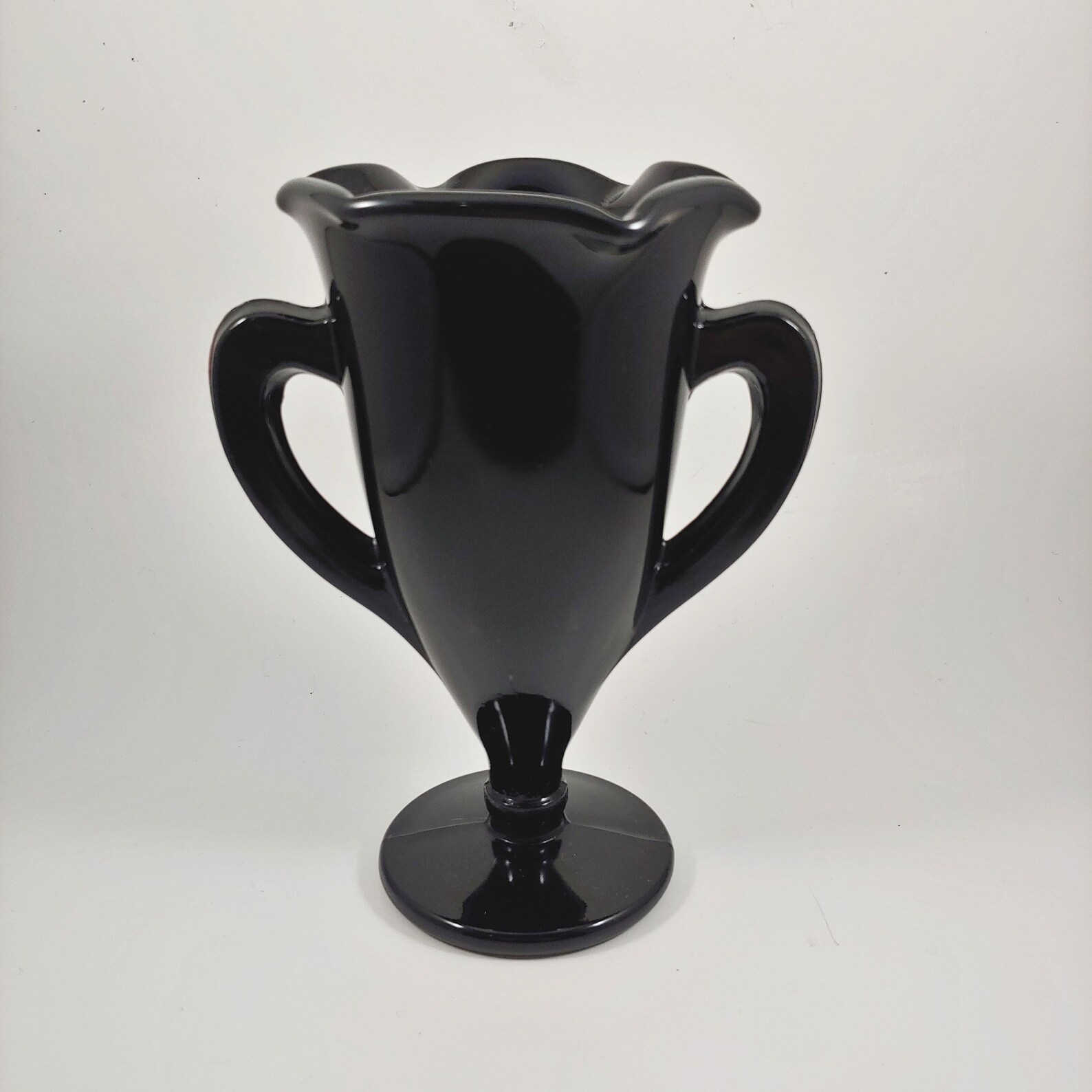 L.E. SMITH Black Amethyst Glass Vase Purple Double Handled Etsy
