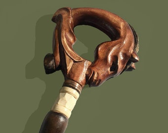 Horse handle Hand carved walking cane Unique