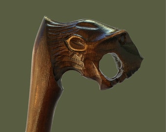 Harvy Lion's Head Carved Walking Cane Stick