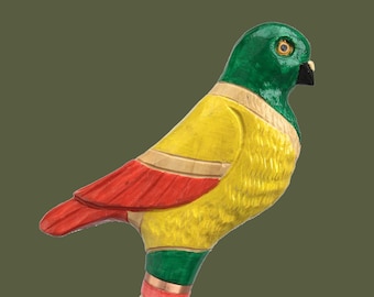 Hand-Carved Ash Wood Bird Walking Cane - Dove Design