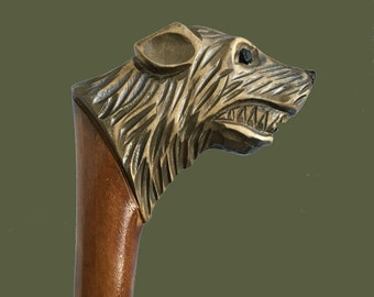 Wolf Wooden cane men Vintage walking stick