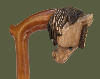 Bastone da passeggio in legno di frassino intagliato a mano, modello a forma di cavallo: elegante bastone vintage