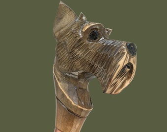 Terier Dog Carved Wood Cane Animal Head Handle