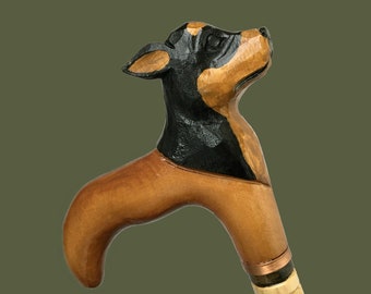 Dog Handle Walking Stick, Hand Carved Cane