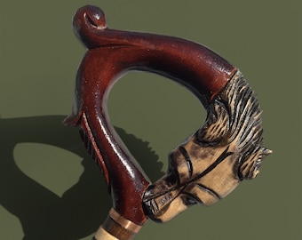 Hand-Carved Wooden Wolf Walking Cane - Fancy Ash Wood Handle