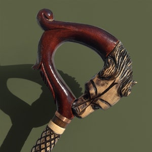 Hand-Carved Wooden Wolf Walking Cane - Fancy Ash Wood Handle