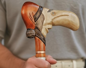 Hand Carved Folk Art Design Walking Cane - Funny Antique Walking Stick