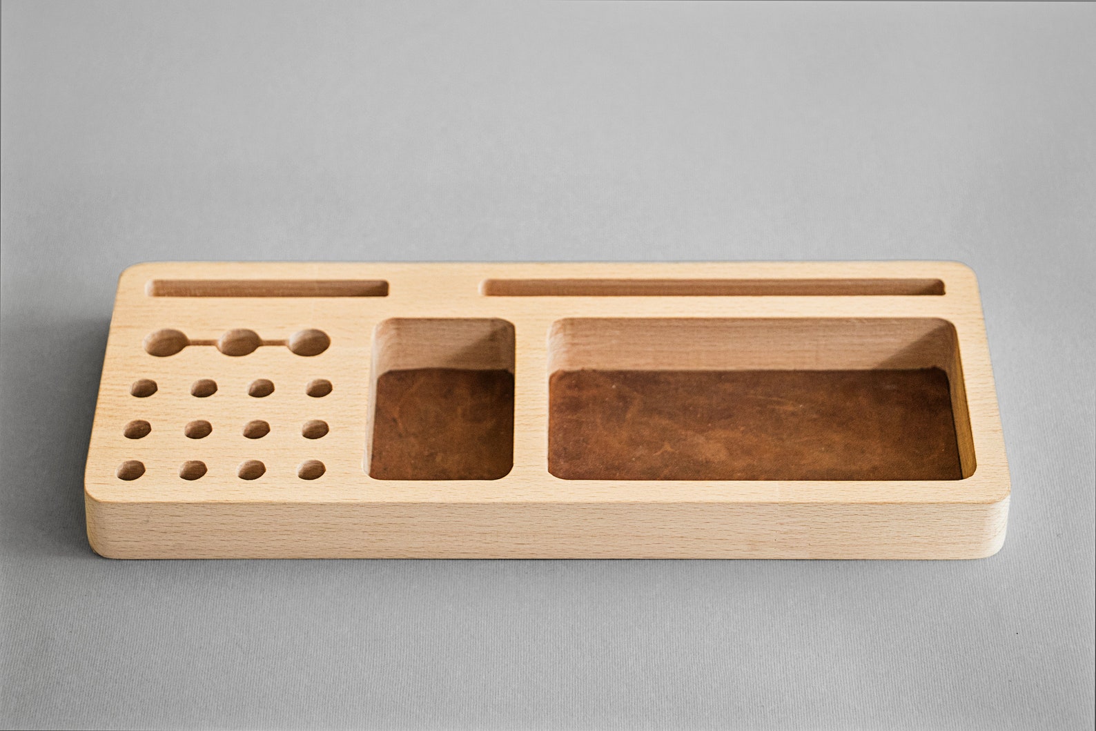 Leather Desk Organizer Wood Industrial Desk Accessories Tray Etsy