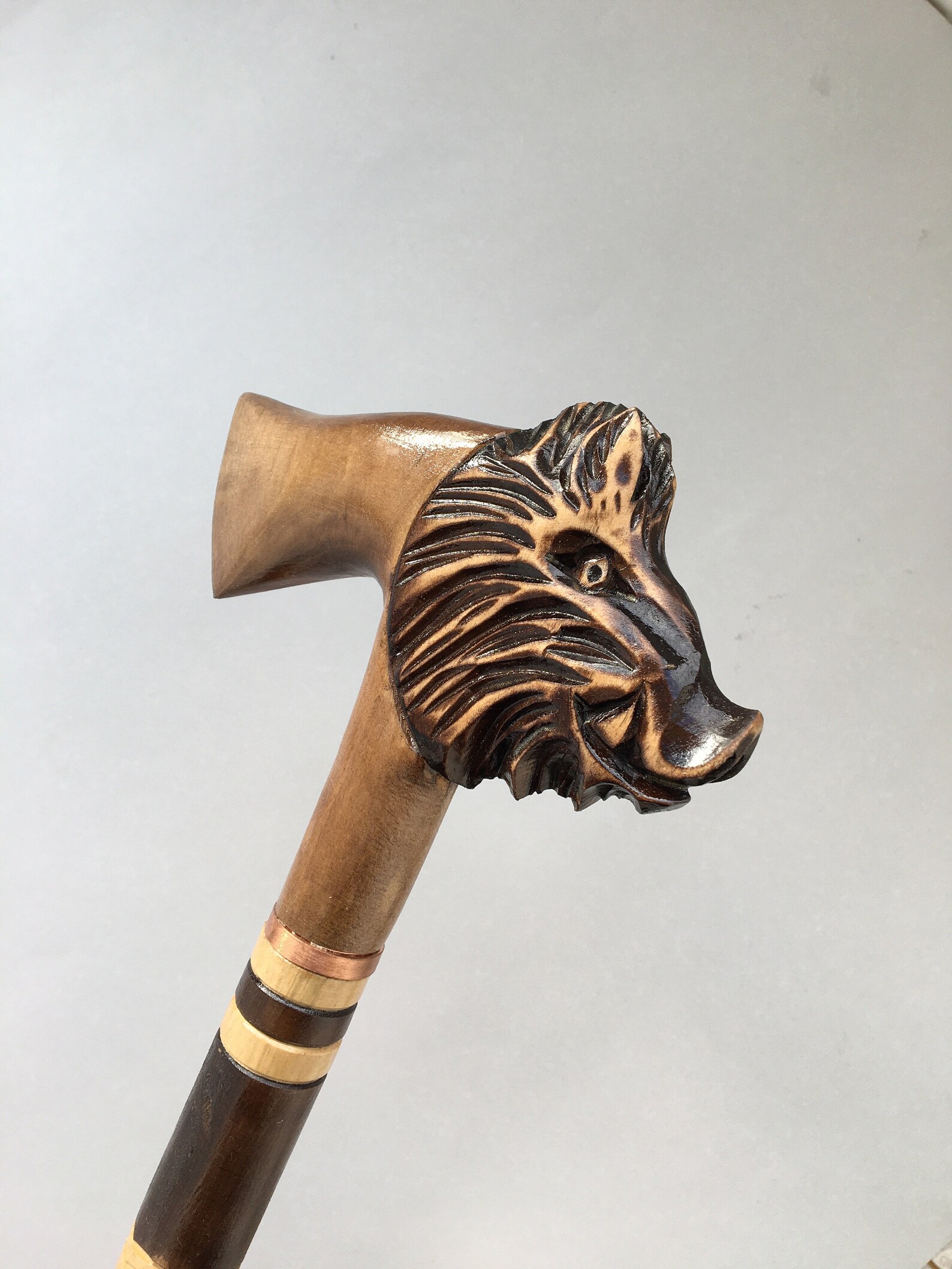 Walking Cane Animal Head African Walking Stick With Rubber Tip Etsy