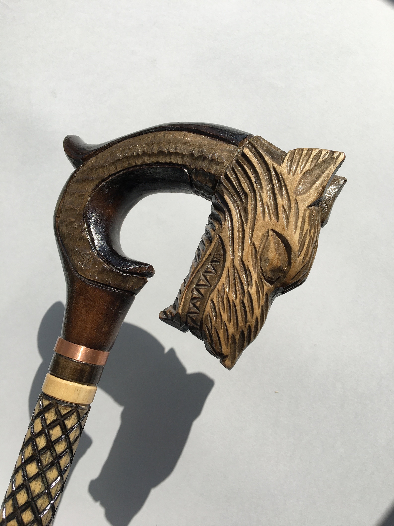 Wolf Head Walking Cane Stick Hand Carved Etsy