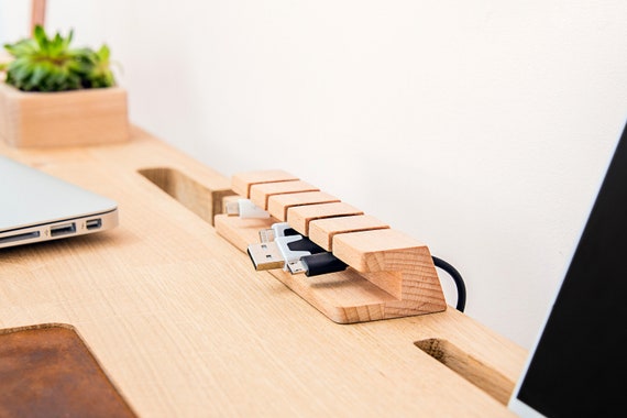 Wooden Cable Management Desk Cable and Charger - Etsy