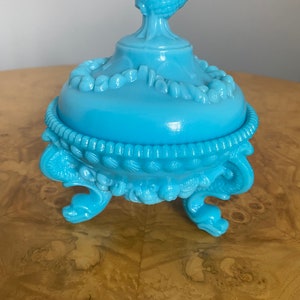 Vintage Portieux Vallerysthal Blue opaline milk glass dish, French blue milk glass