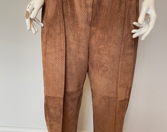 Brown perforated suede leather trousers, vintage.