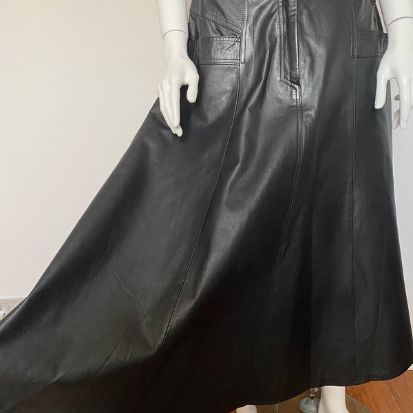 Vintage A-line wide leather skirt