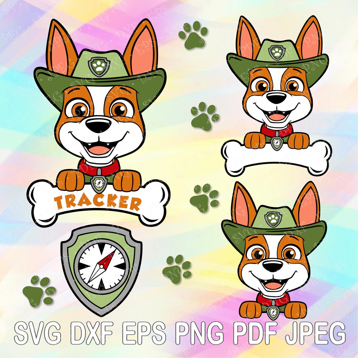 Download SVG DXF Tracker Paw Patrol Head Layered Cut Files Dog Bone ...