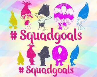 SVG PNG Squadgoals Princess Poppy Trolls Layered Cut Files Cricut Designs Silhouette Studio Vinyl Decal Tshirt Iron on Troll Coloring Pages