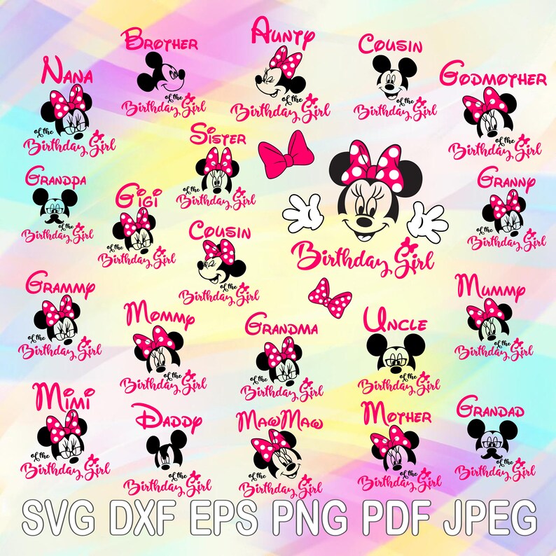 Download Clip Art Art Collectibles Daddy Mommy Brother Sisiter Grandpa Grandma Uncle Aunty Of The Birthday Girl Svg Minnie Mouse Dot Bow Cricut Silhouette Disney Family Tshirt