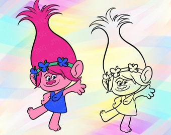 SVG Princess Poppy Trolls Movie Layered Cut Files Cricut Designs Silhouette Studio ScanNCut Vinyl Decal Tshirt Iron on Troll Coloring Pages