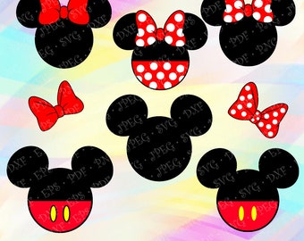 SVG Minnie Mickey Mouse Head Ears Red Bow Disney Layered Cut Vector Files Cricut Designs Silhouette Studio Cameo Vinyl Decal Tshirt Iron on