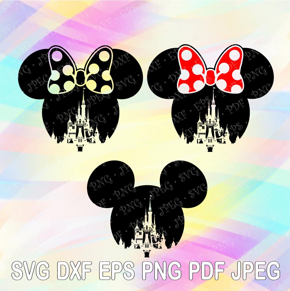 Download SVG Minnie Mouse Castle Head Ears Red Bow Disney Layered ...