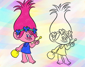SVG DXF PNG Princess Poppy Trolls Movie Layered Cut Files Cricut Designs Silhouette Studio Vinyl Decal Tshirt Iron on Troll Coloring Pages