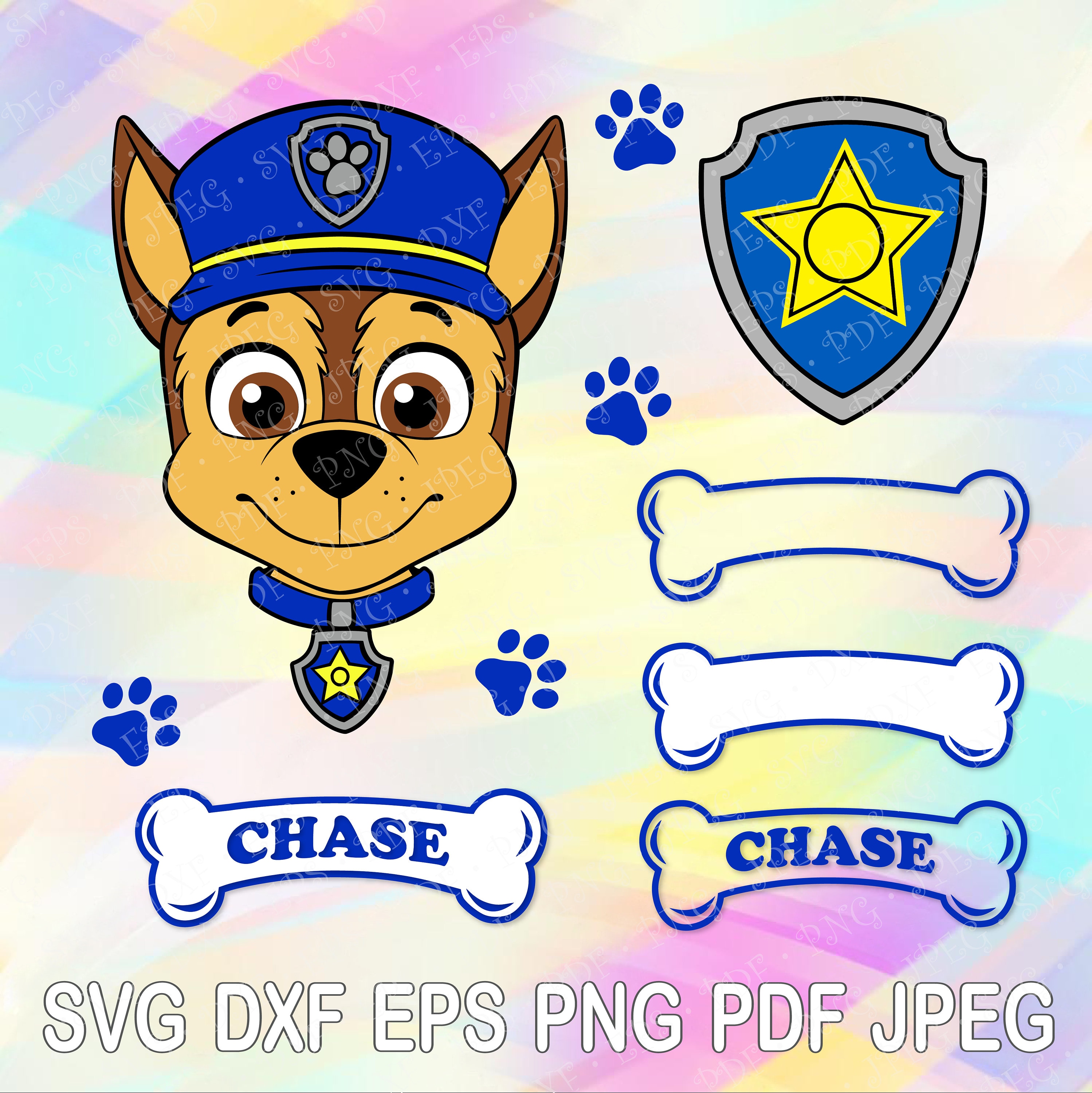 Download SVG DXF PNG Paw Patrol Head Layered Cut Files Chase Dog ...