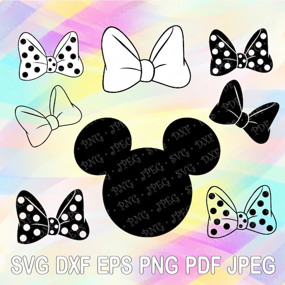 Download SVG PNG Minnie Mouse Head Ears Polka dot Black White Bow ...