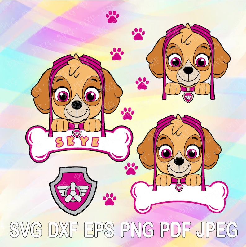 Download SVG DXF PNG Paw Patrol Skye Dog Badge Shield Bone Birthday ...