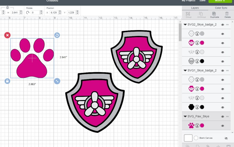 SVG DXF PNG Paw Patrol Skye Dog Badge Shield Bone Birthday ...