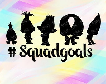 SVG PNG Squadgoals Poppy Branch Trolls Cut Files Cricut Designs Silhouette Studio Vinyl Decal Tshirt Iron on Troll Coloring Pages Transfer