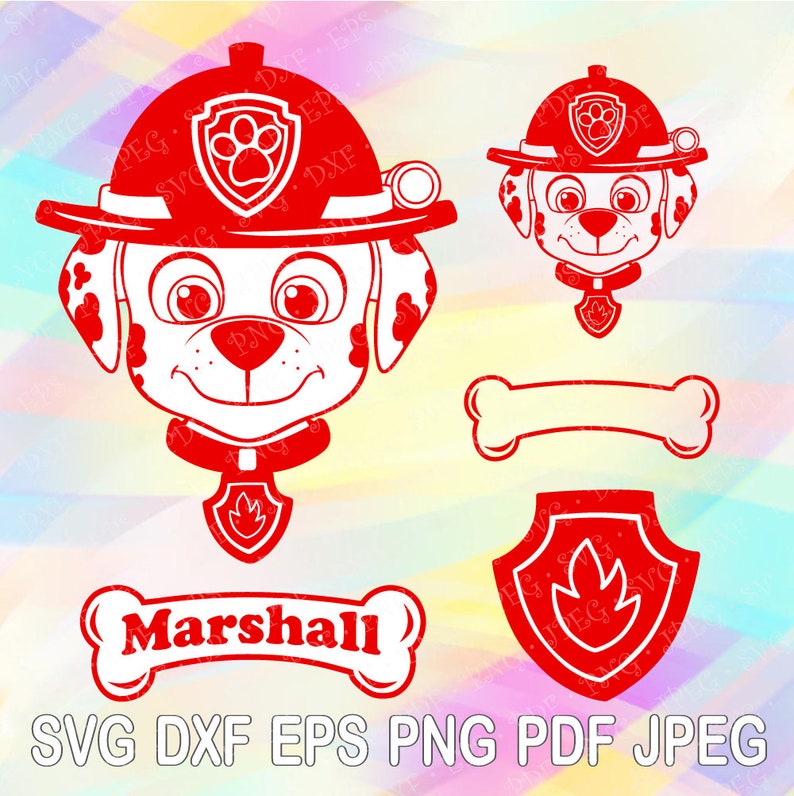 Download SVG DXF PNG Paw Patrol Layered Cut Files Marshall Dog and ...