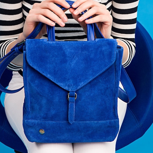 Womens Backpack Purse Bright Blue Suede Backpack Bags for Etsy